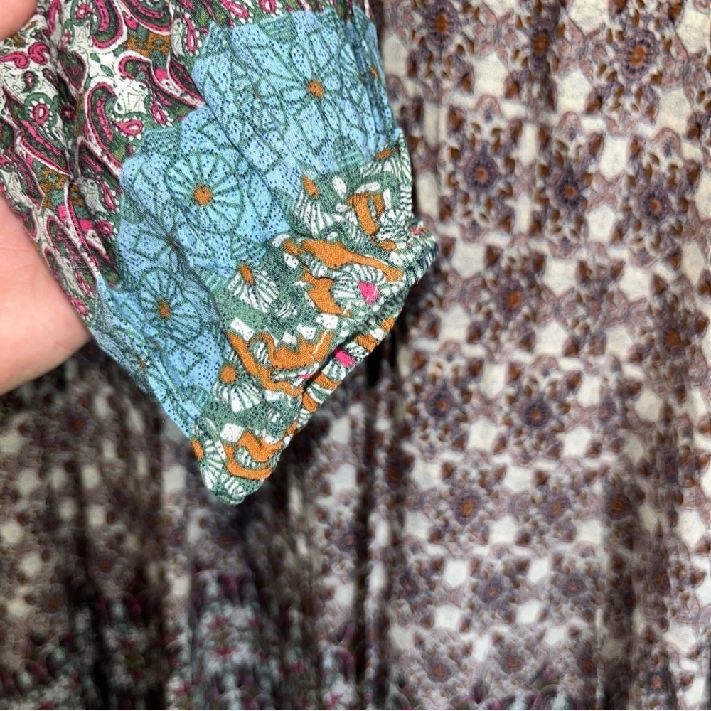 Umgee Boho Mixed Print Open Neck High Low Dress - Picture 5 of 5
